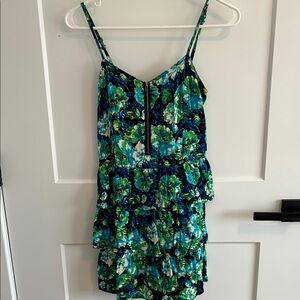 Material Girl Blue and Green Floral Tiered Dress